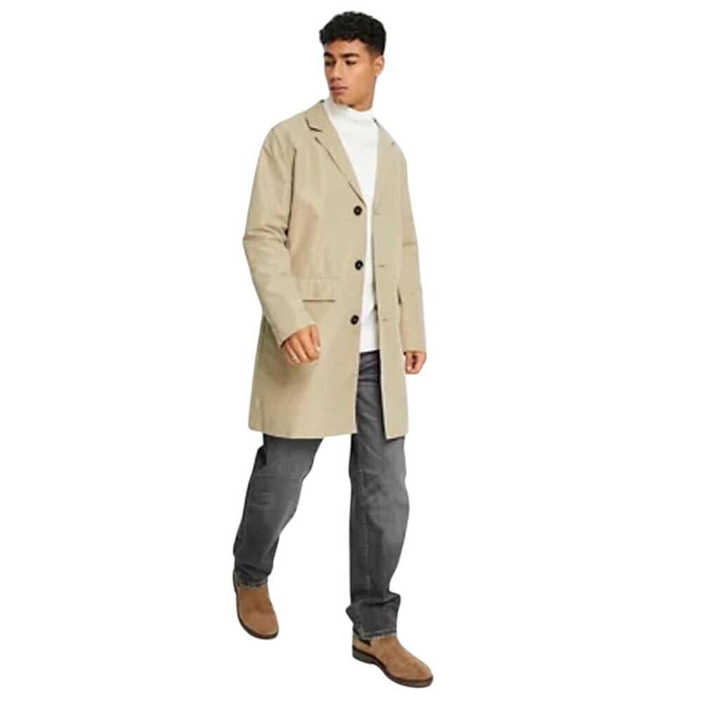 Harry Brown Men's Single Breasted Trench Raincoat Coat in Stone | Size M NEW - Picture 2 of 12